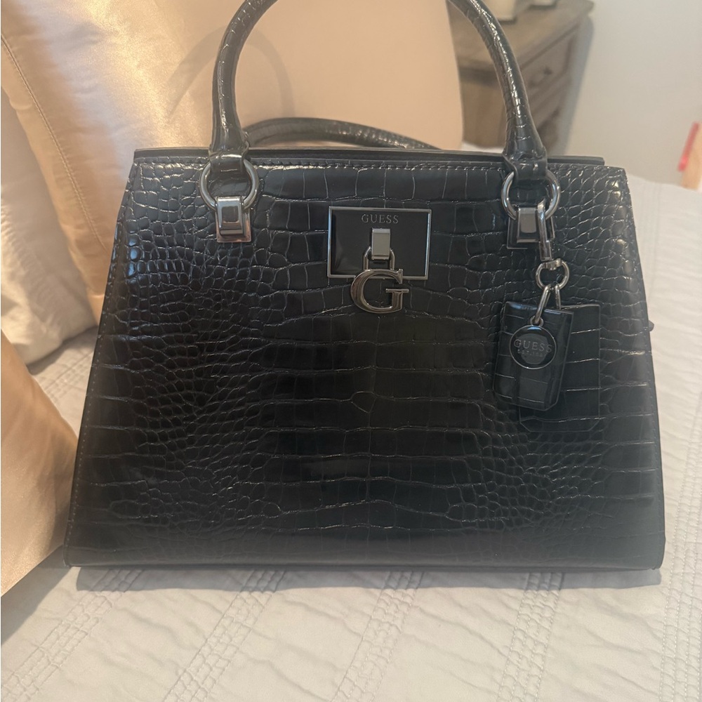 Guess Black Croc-Embossed Satchel